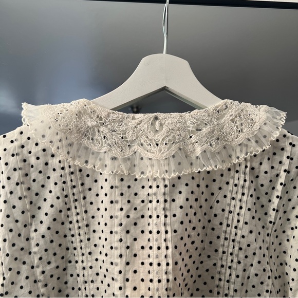 Doen Oleta Top Sea Salt Polka Dot Puff Sleeve Lace Collar Blouse Size XXL NWT - Picture 8 of 9